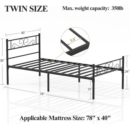 Modern Platform Bed Frame with Premium Graceful Scroll Headboard Twin/Full/Queen