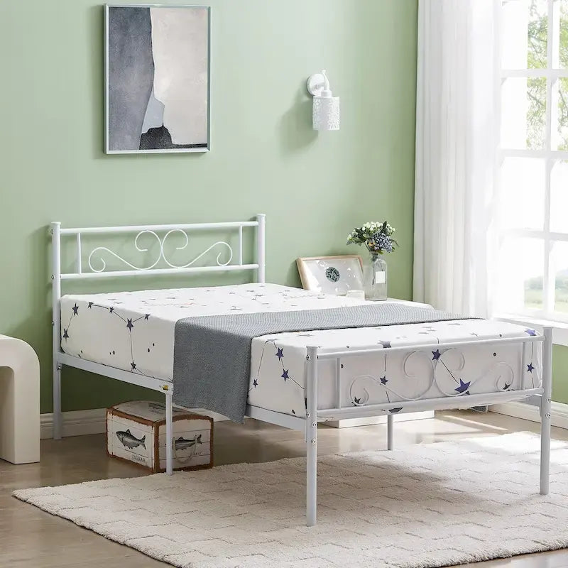 Modern Platform Bed Frame with Premium Graceful Scroll Headboard Twin/Full/Queen
