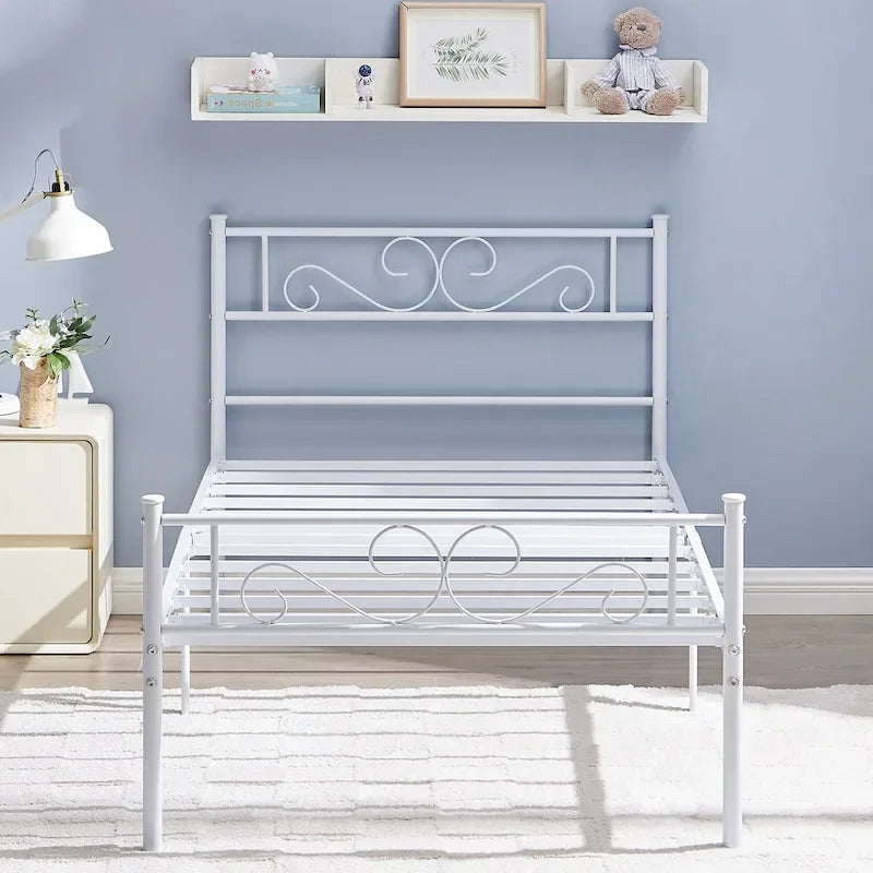Modern Platform Bed Frame with Premium Graceful Scroll Headboard Twin/Full/Queen