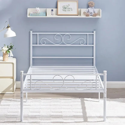 Modern Platform Bed Frame with Premium Graceful Scroll Headboard Twin/Full/Queen