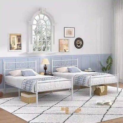 Modern Platform Bed Frame with Premium Graceful Scroll Headboard Twin/Full/Queen