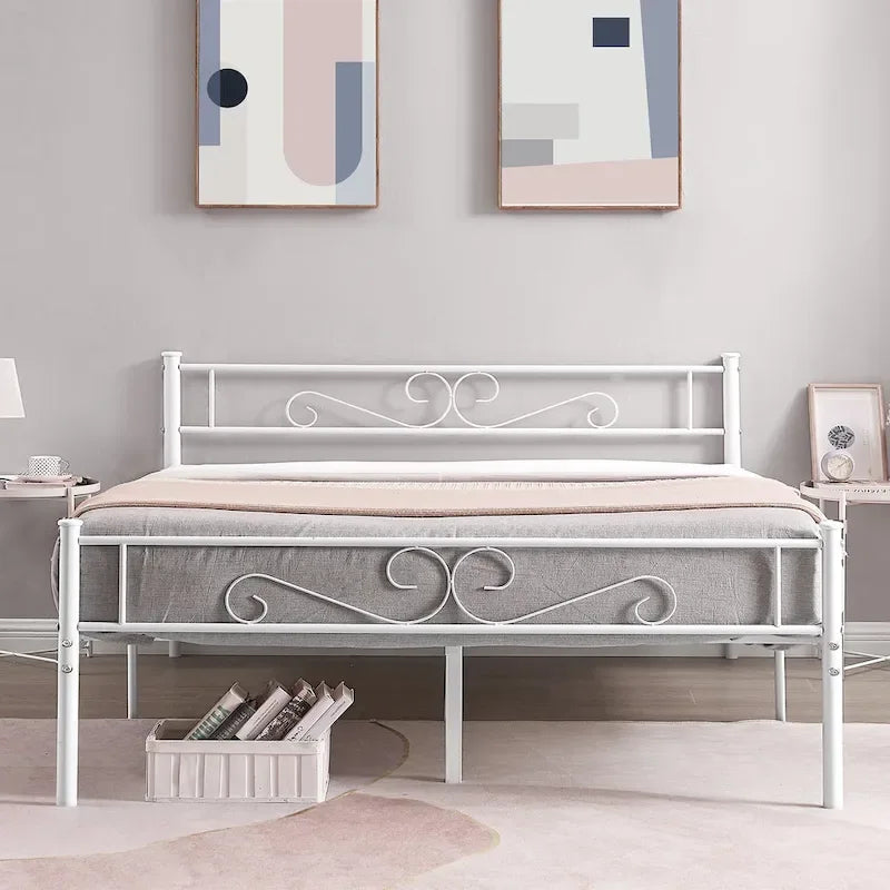 Modern Platform Bed Frame with Premium Graceful Scroll Headboard Twin/Full/Queen