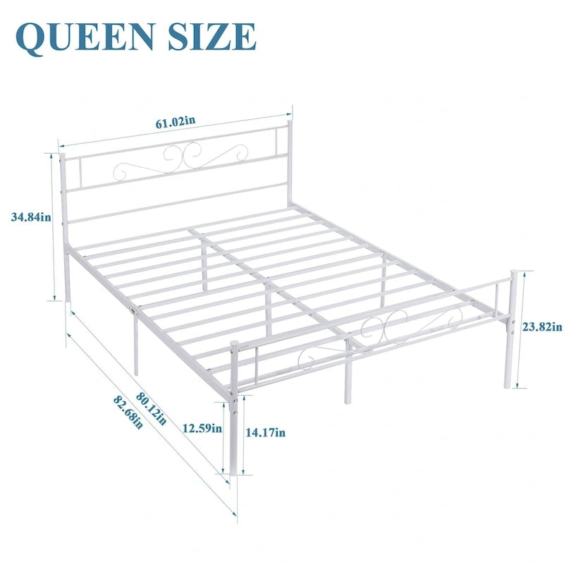 Modern Platform Bed Frame with Premium Graceful Scroll Headboard Twin/Full/Queen
