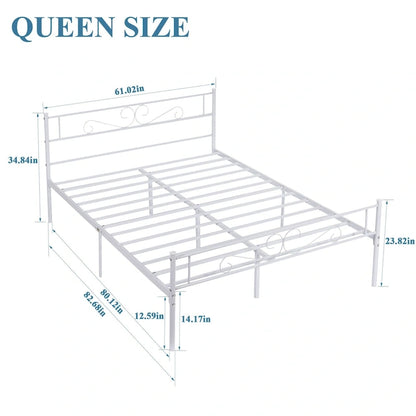 Modern Platform Bed Frame with Premium Graceful Scroll Headboard Twin/Full/Queen