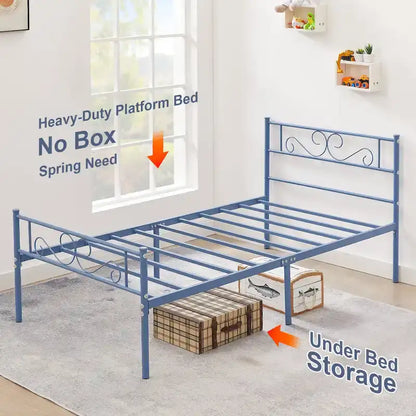 Modern Platform Bed Frame with Premium Graceful Scroll Headboard Twin/Full/Queen