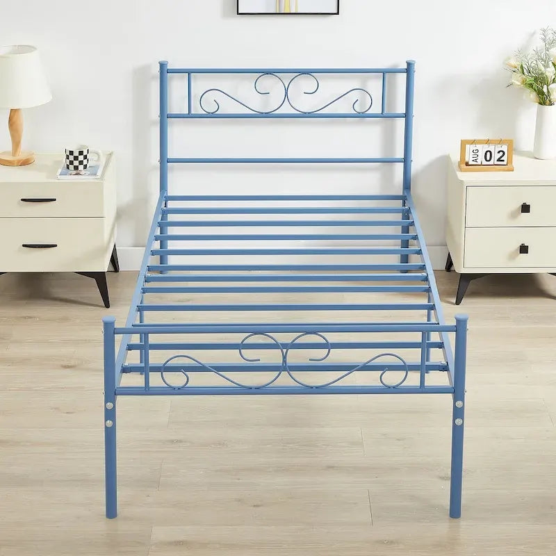 Modern Platform Bed Frame with Premium Graceful Scroll Headboard Twin/Full/Queen