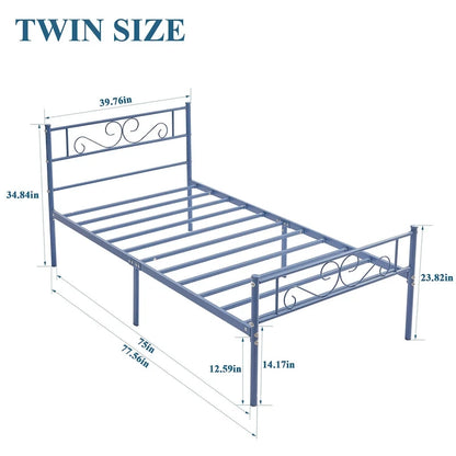 Modern Platform Bed Frame with Premium Graceful Scroll Headboard Twin/Full/Queen