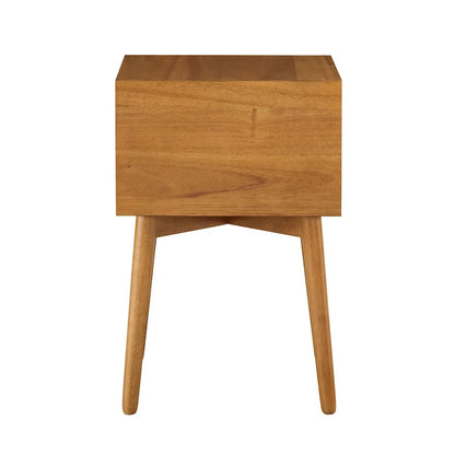 Mid-Century Modern Wood 2-Drawer Compact Nightstand Side Table