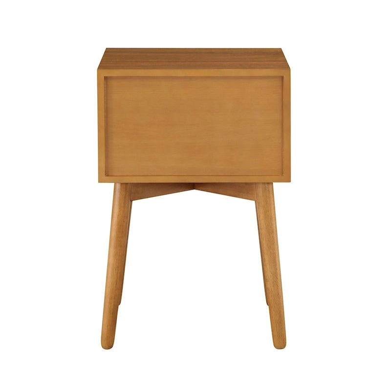 Mid-Century Modern Wood 2-Drawer Compact Nightstand Side Table