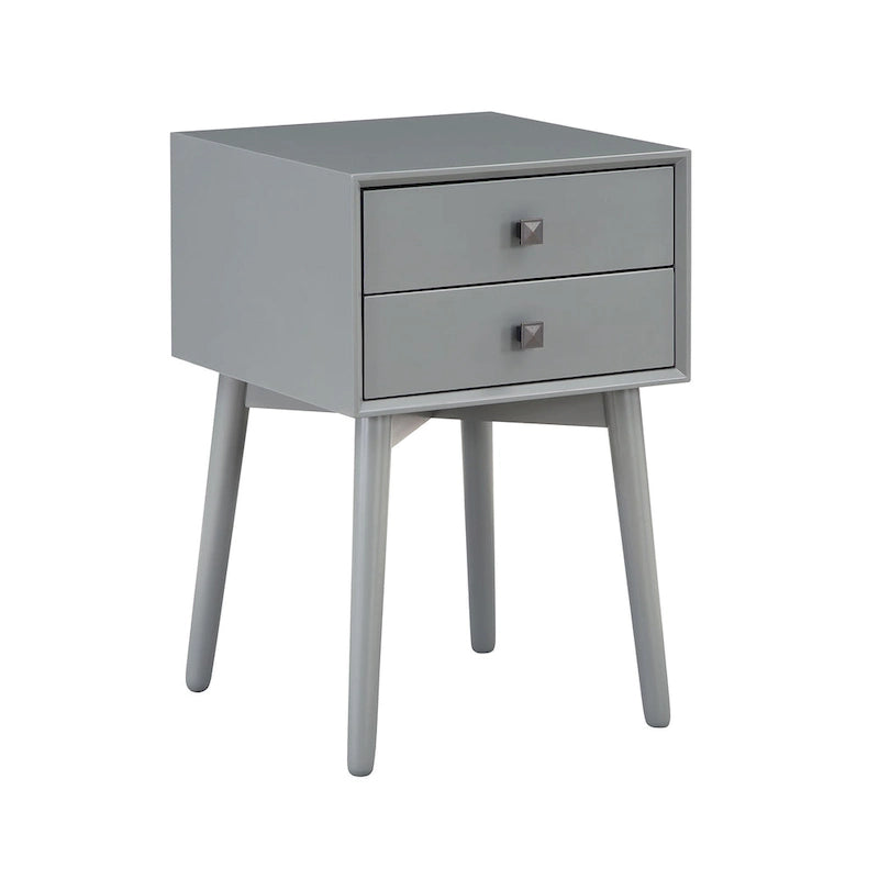 Mid-Century Modern Wood 2-Drawer Compact Nightstand Side Table