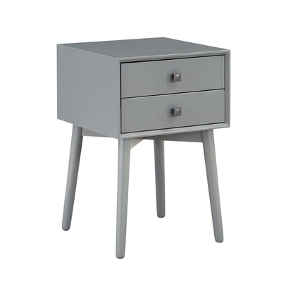 Mid-Century Modern Wood 2-Drawer Compact Nightstand Side Table