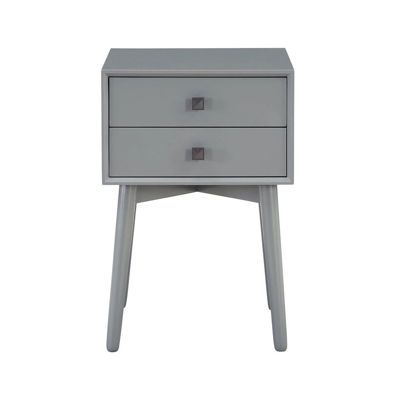 Mid-Century Modern Wood 2-Drawer Compact Nightstand Side Table