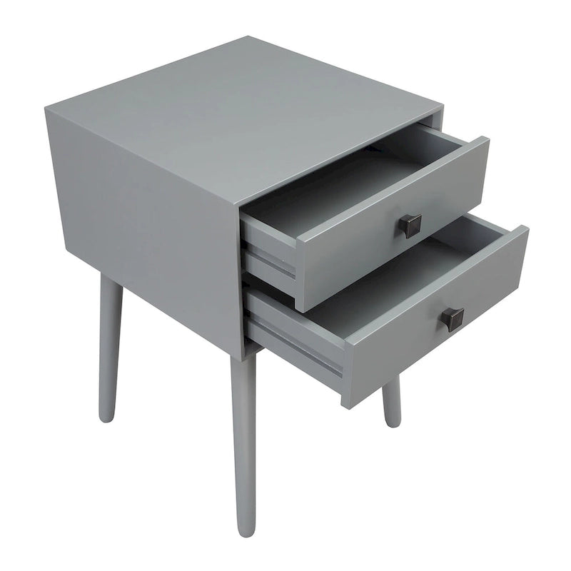 Mid-Century Modern Wood 2-Drawer Compact Nightstand Side Table