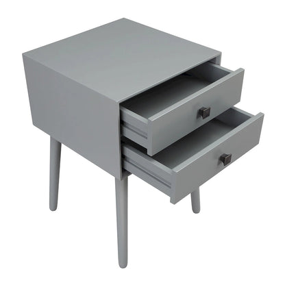 Mid-Century Modern Wood 2-Drawer Compact Nightstand Side Table