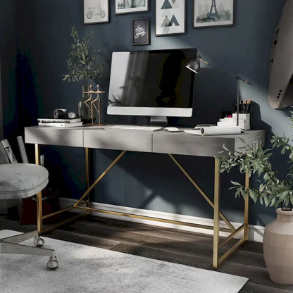 Vaiz Modern 60-inch Metal 3-Drawer Computer Desk with Drawers by Furniture of America