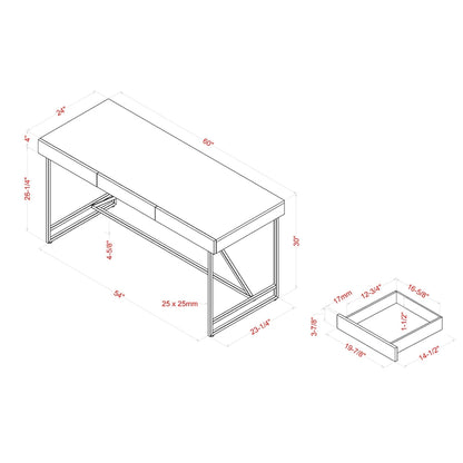 Vaiz Modern 60-inch Metal 3-Drawer Computer Desk with Drawers by Furniture of America