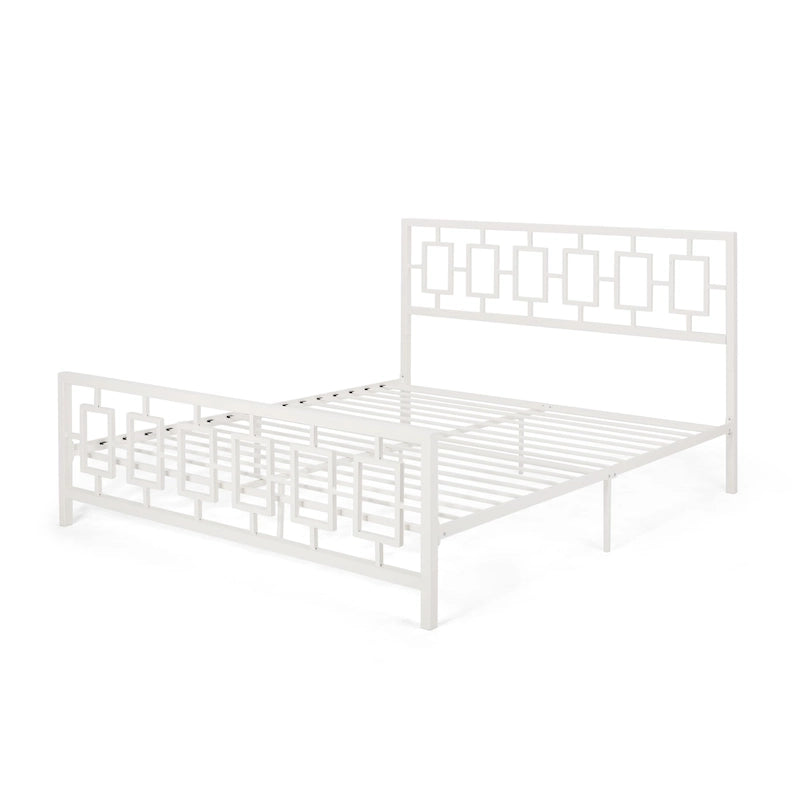 Iron King-Size Platform Bed Frame with Geometric Headboard