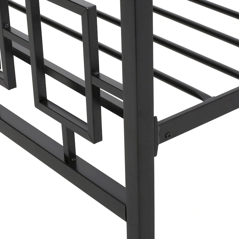 Iron King-Size Platform Bed Frame with Geometric Headboard