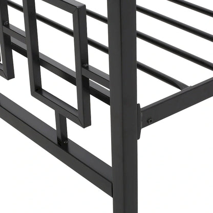 Iron King-Size Platform Bed Frame with Geometric Headboard