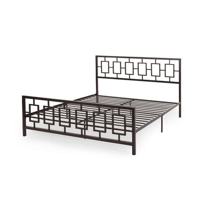 Iron King-Size Platform Bed Frame with Geometric Headboard