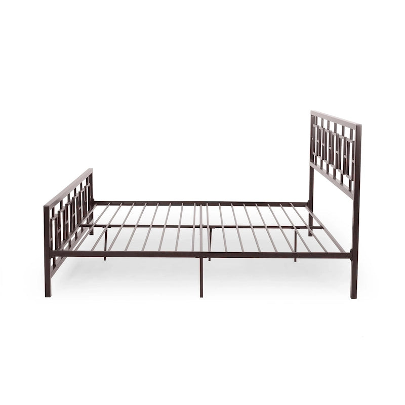Iron King-Size Platform Bed Frame with Geometric Headboard