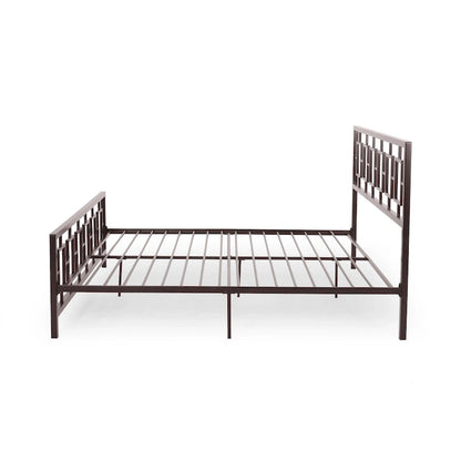Iron King-Size Platform Bed Frame with Geometric Headboard