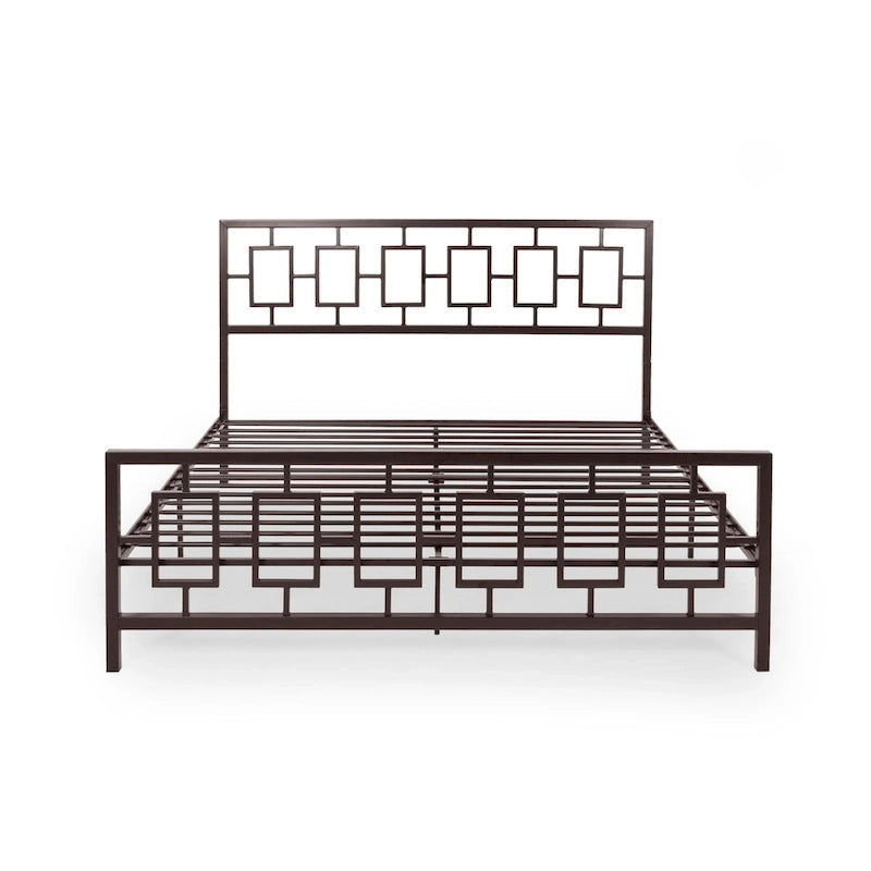 Iron King-Size Platform Bed Frame with Geometric Headboard