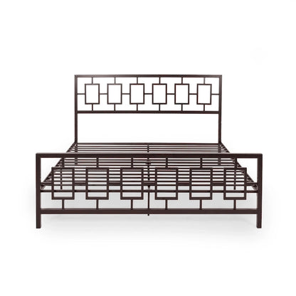 Iron King-Size Platform Bed Frame with Geometric Headboard