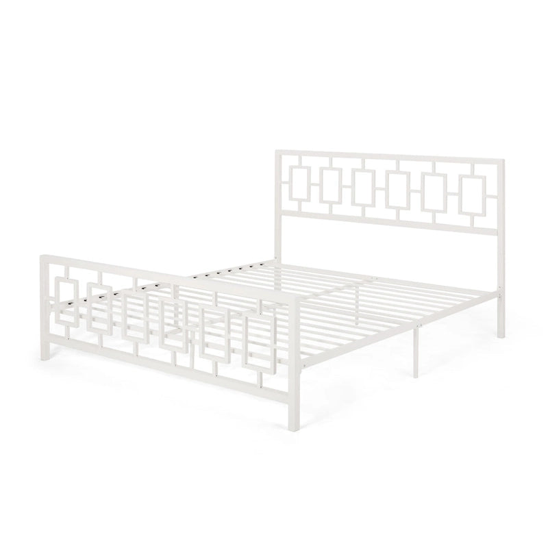 Iron King-Size Platform Bed Frame with Geometric Headboard