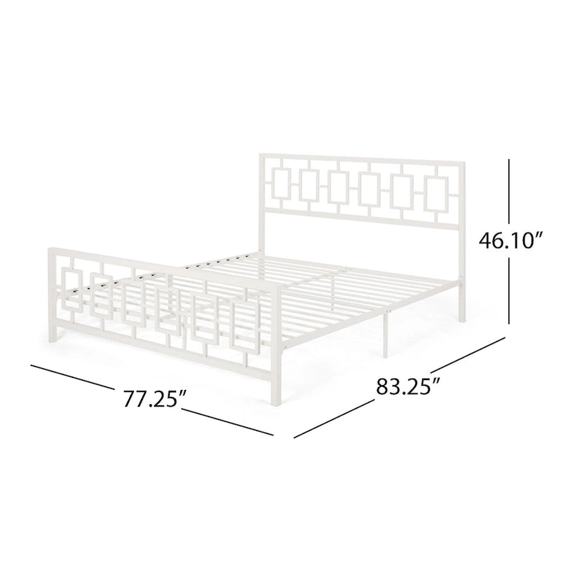 Iron King-Size Platform Bed Frame with Geometric Headboard