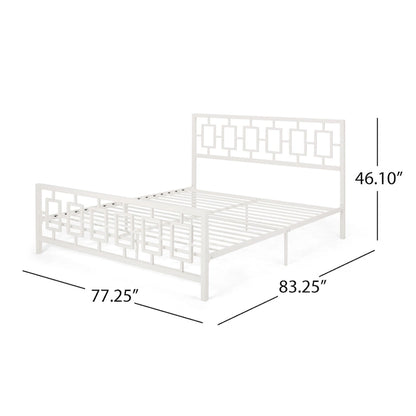 Iron King-Size Platform Bed Frame with Geometric Headboard