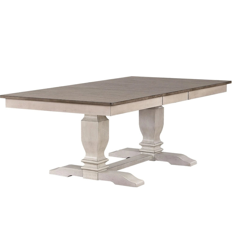 Double Transitional Pedestal Ladder Back Dinning Side chair Ash/ Stormy White 5- Piece Set
