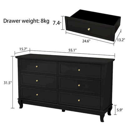 Dresser for Bedroom with Deep Drawers Wooden 6 Drawer Double Dresser