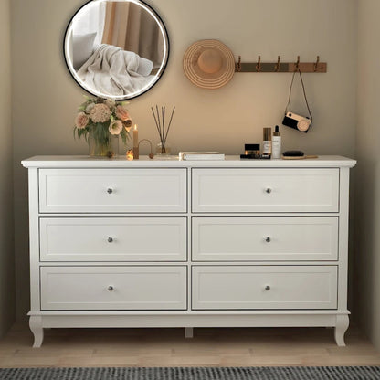 Dresser for Bedroom with Deep Drawers Wooden 6 Drawer Double Dresser