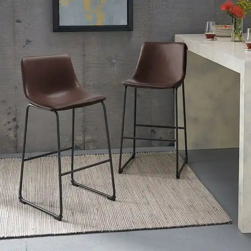 Faux Leather Counter Stool Vintage Barstools, 30 Inch, Set of 2
