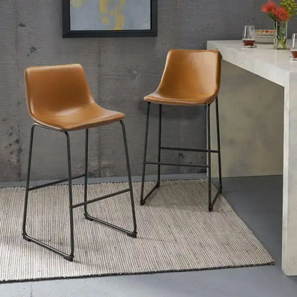 Faux Leather Counter Stool Vintage Barstools, 30 Inch, Set of 2
