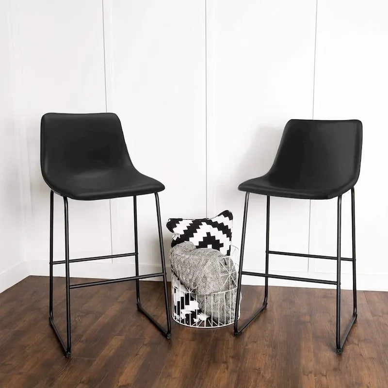 Faux Leather Counter Stool Vintage Barstools, 30 Inch, Set of 2