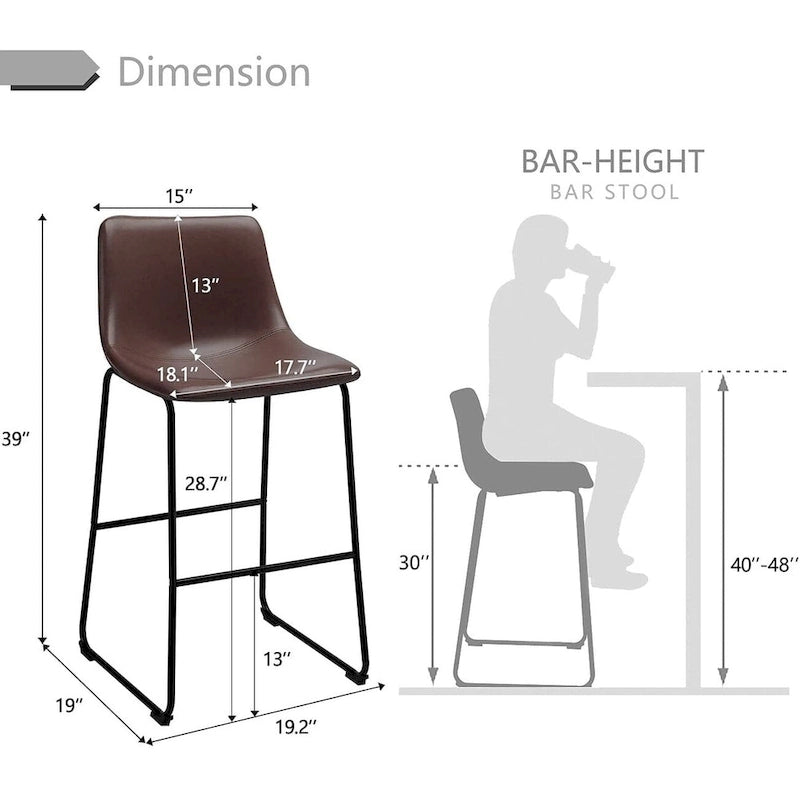 Faux Leather Counter Stool Vintage Barstools, 30 Inch, Set of 2