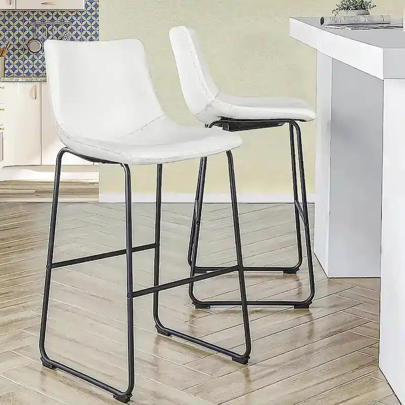 Faux Leather Counter Stool Vintage Barstools, 30 Inch, Set of 2