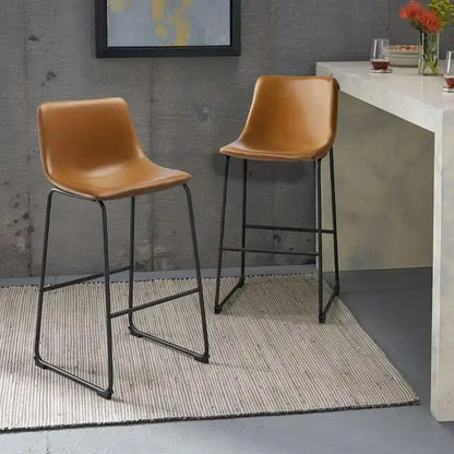 Faux Leather Counter Stool Vintage Barstools, 30 Inch, Set of 2