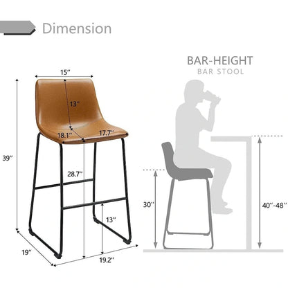 Faux Leather Counter Stool Vintage Barstools, 30 Inch, Set of 2
