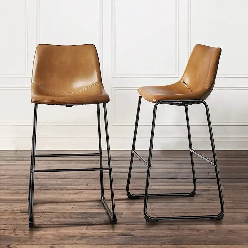 Faux Leather Counter Stool Vintage Barstools, 30 Inch, Set of 2