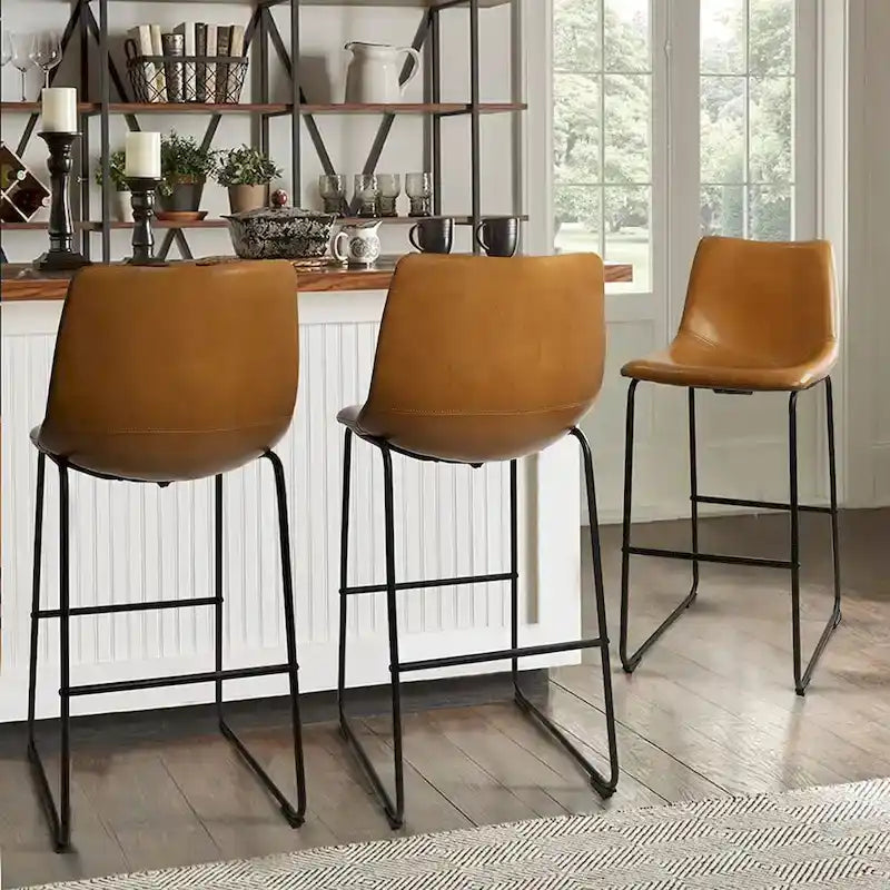 Faux Leather Counter Stool Vintage Barstools, 30 Inch, Set of 2