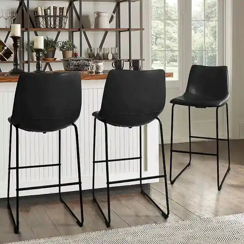 Faux Leather Counter Stool Vintage Barstools, 30 Inch, Set of 2