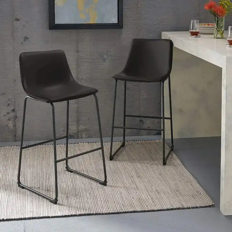 Faux Leather Counter Stool Vintage Barstools, 30 Inch, Set of 2