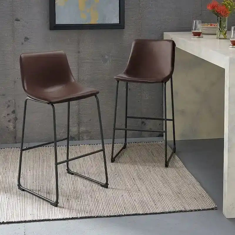 Faux Leather Counter Stool Vintage Barstools, 30 Inch, Set of 2