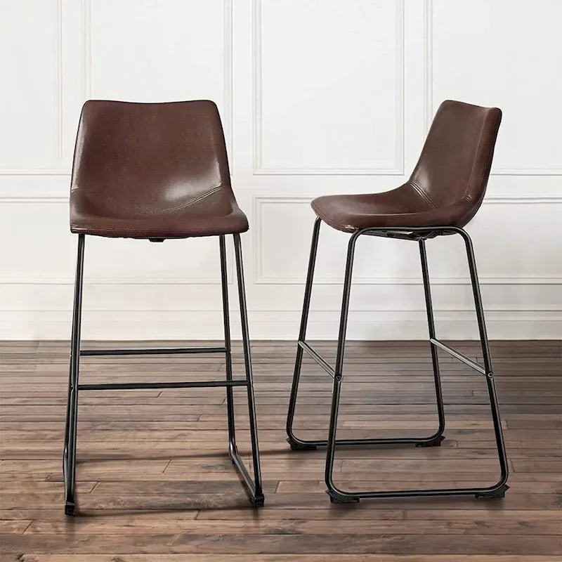 Faux Leather Counter Stool Vintage Barstools, 30 Inch, Set of 2