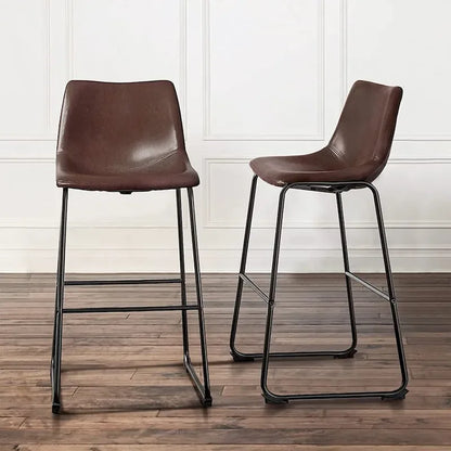 Faux Leather Counter Stool Vintage Barstools, 30 Inch, Set of 2