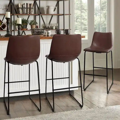 Faux Leather Counter Stool Vintage Barstools, 30 Inch, Set of 2