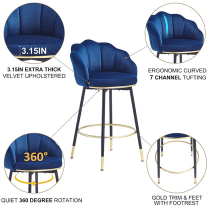  Modern Swivel Bar Stools With Backs (Set of 2) - 22.2 in. W X 21.3 in. D X 39.6 in. H